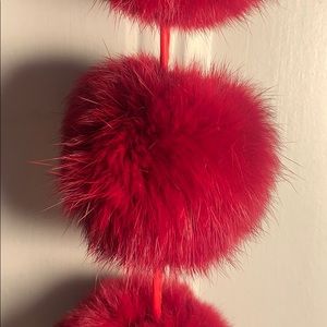 Whimsical Red Pom-Pom Scarf - Fur
